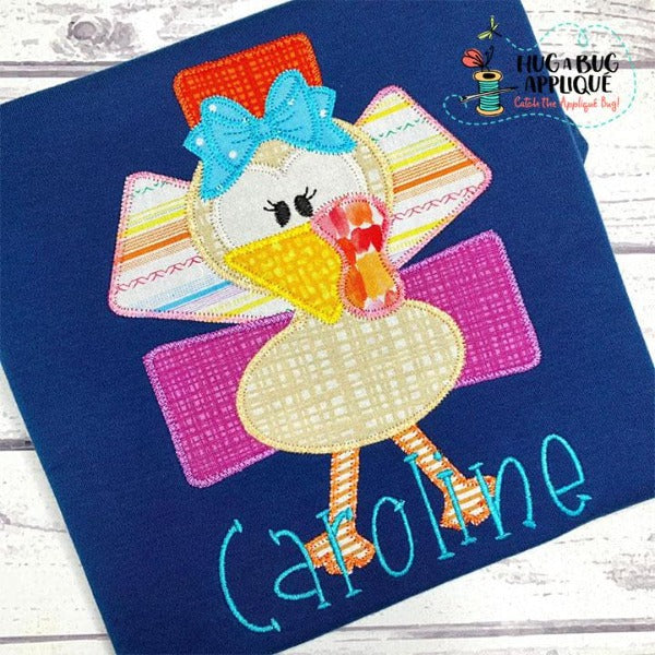 Turkey Tall Bow Zig Zag Stitch Applique Design, Applique