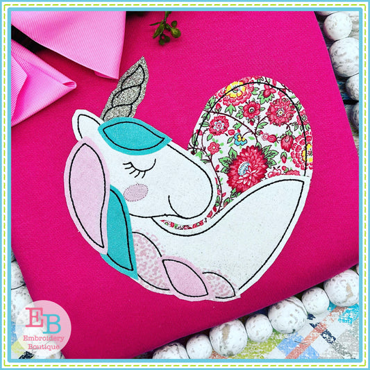 Unicorn Heart Bean Stitch Applique, Applique