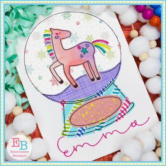 Unicorn Snow Globe Bean Stitch Applique, Applique