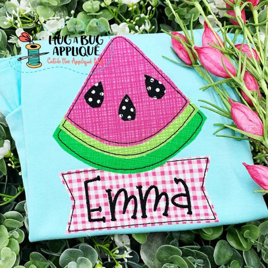 Watermelon Banner Box Bean Stitch Applique Design, Applique