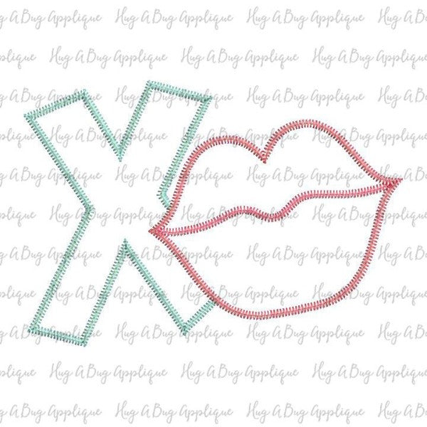 X Lips Zig Zag Stitch Applique Design, Applique