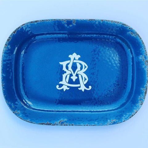 Monogram Lane chic vinyl decal on a tray.