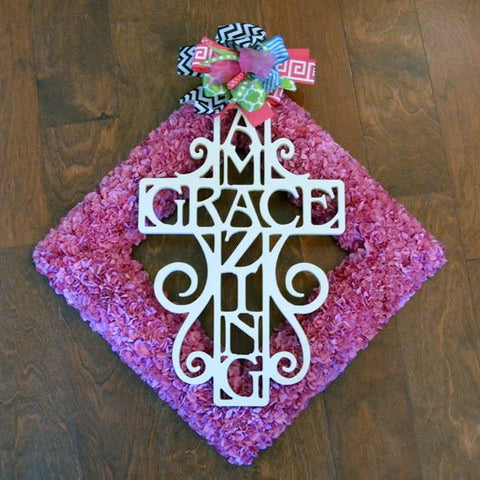 Monogram Lane Amazing Grace Cross Painted White on Pink Wreath