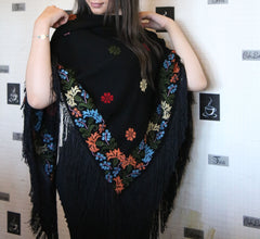 Black shawl with stylish embroidery