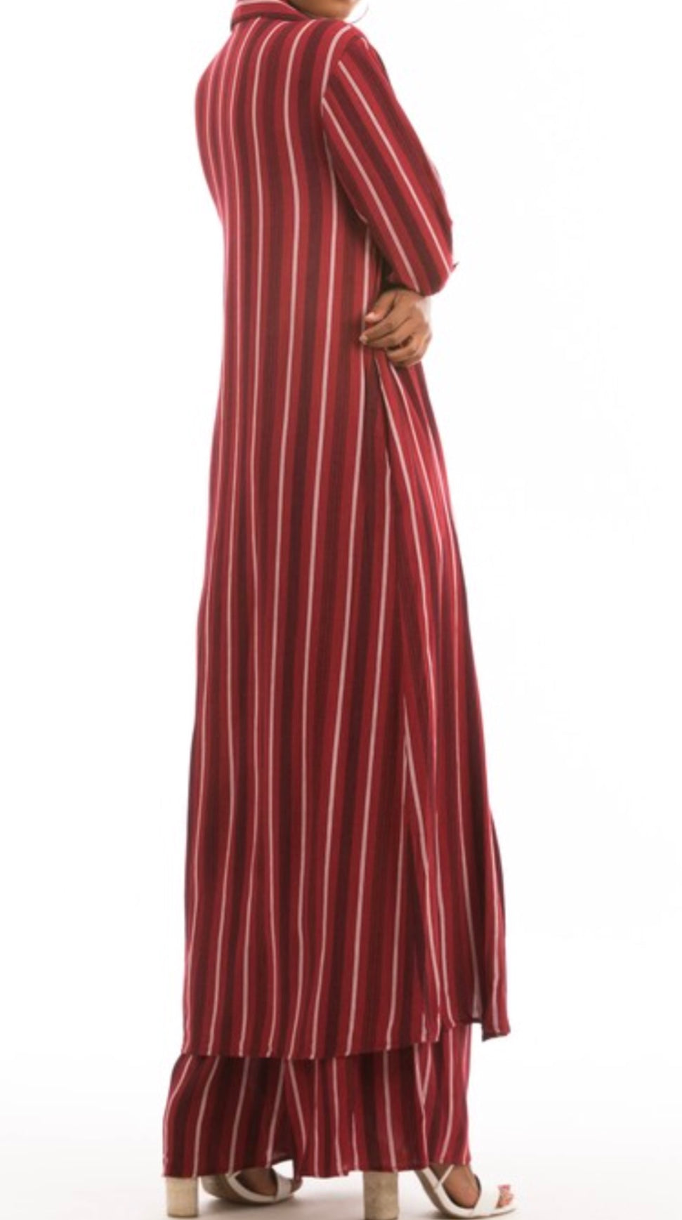 Striped Long Shirt Dress - Burgundy - FINAL SALE