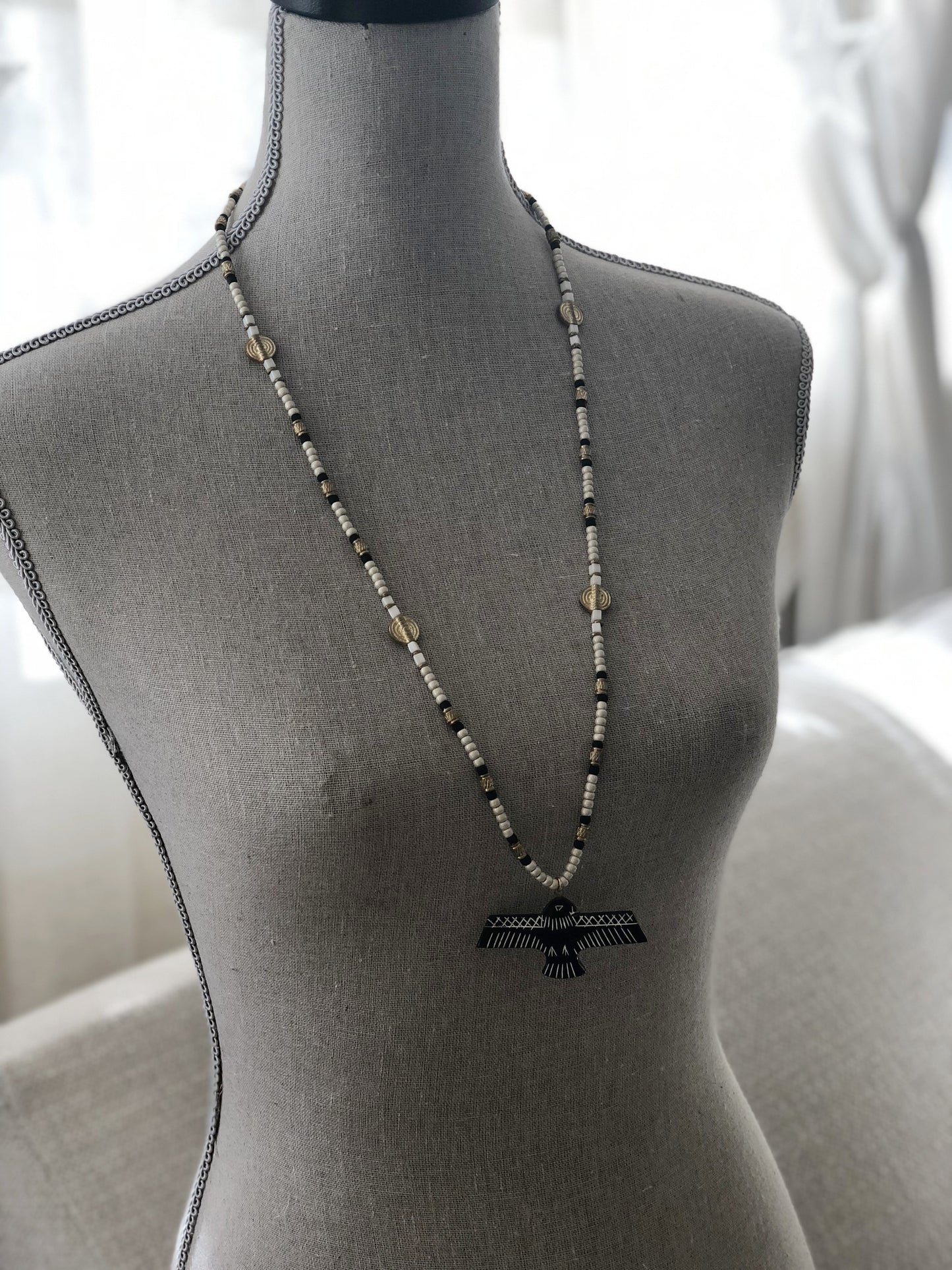 Flying High Raven Necklace - Black, Cream & Gold