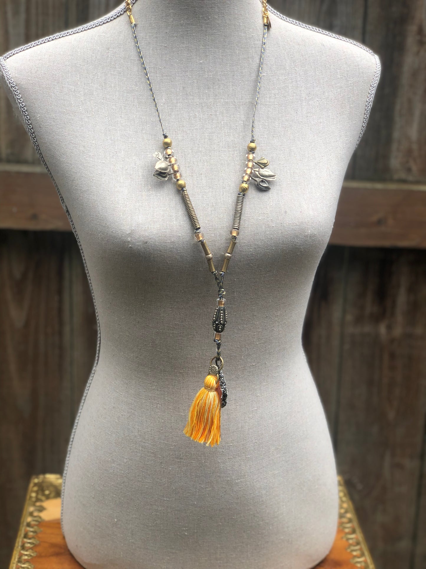 Gemstone Hamsa Necklace in Orange