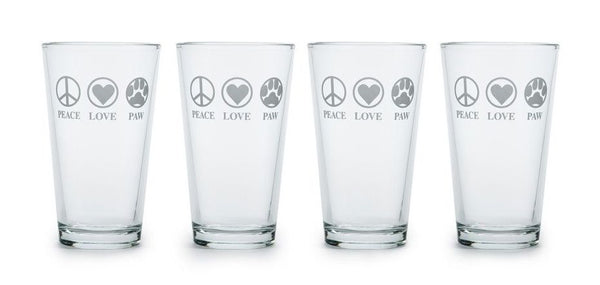 Peace, Love, Paw Beer Glasses