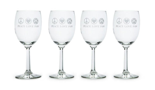 Peace, Love, Paw Wine Glasses