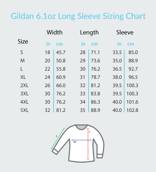 Gildan Long Sleeve Shirt Size Chart