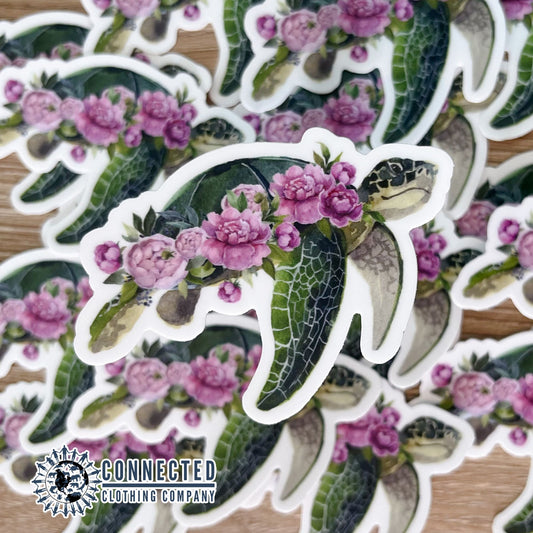 Sea Turtle Flowers Purple Sticker - sharonkornman - 10% of proceeds donated to ocean conservation
