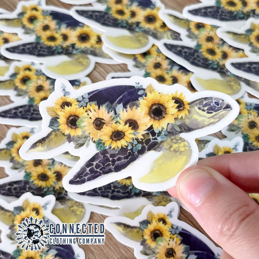 Sea Turtle Flowers Yellow Sticker - architectconstructor - 10% of proceeds donated to ocean conservation