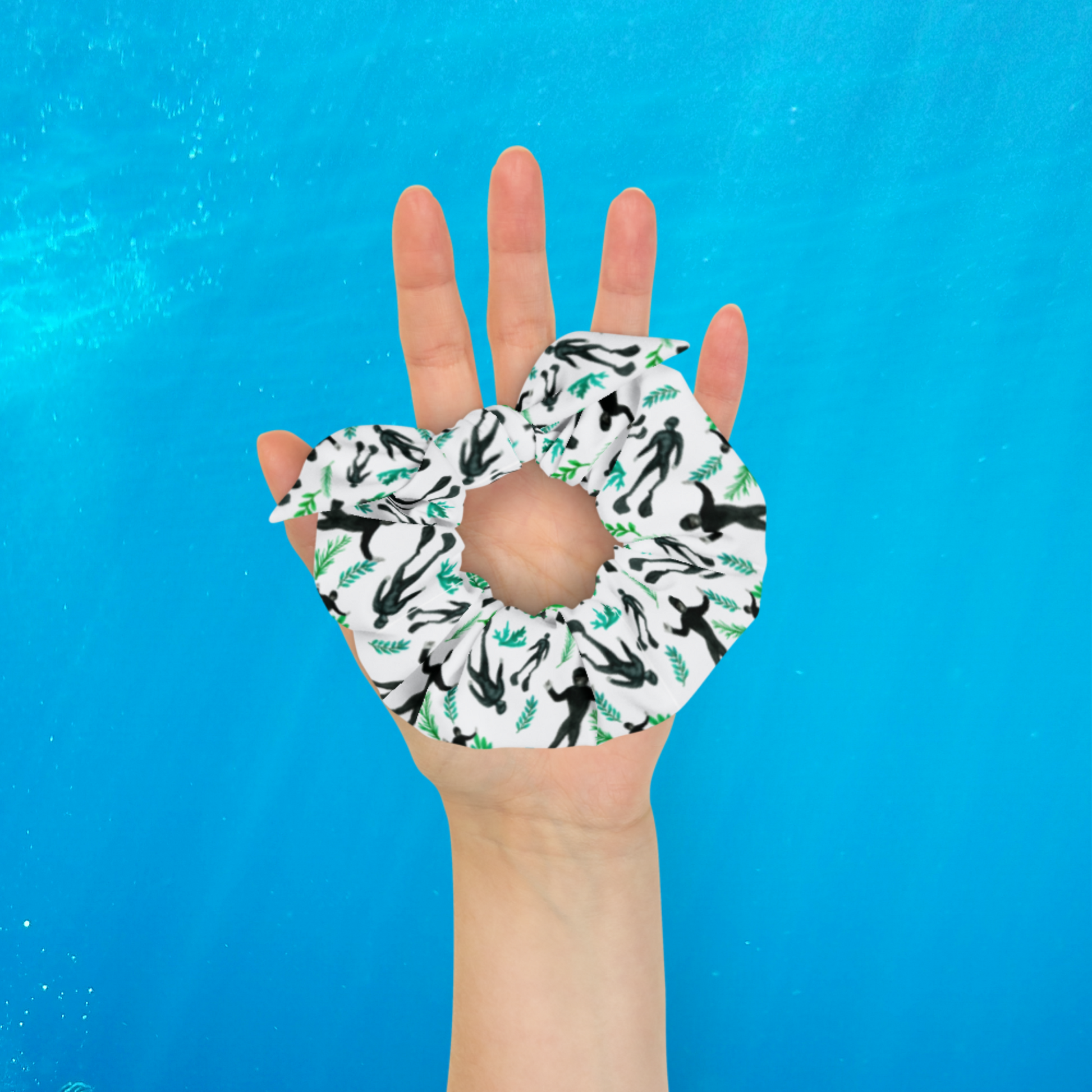 Hand Holding Scuba Diver Scrunchie Hair Tie - sweetsherriloudesigns - Ethical & Sustainable Apparel - 10% donated to Mission Blue ocean conservation