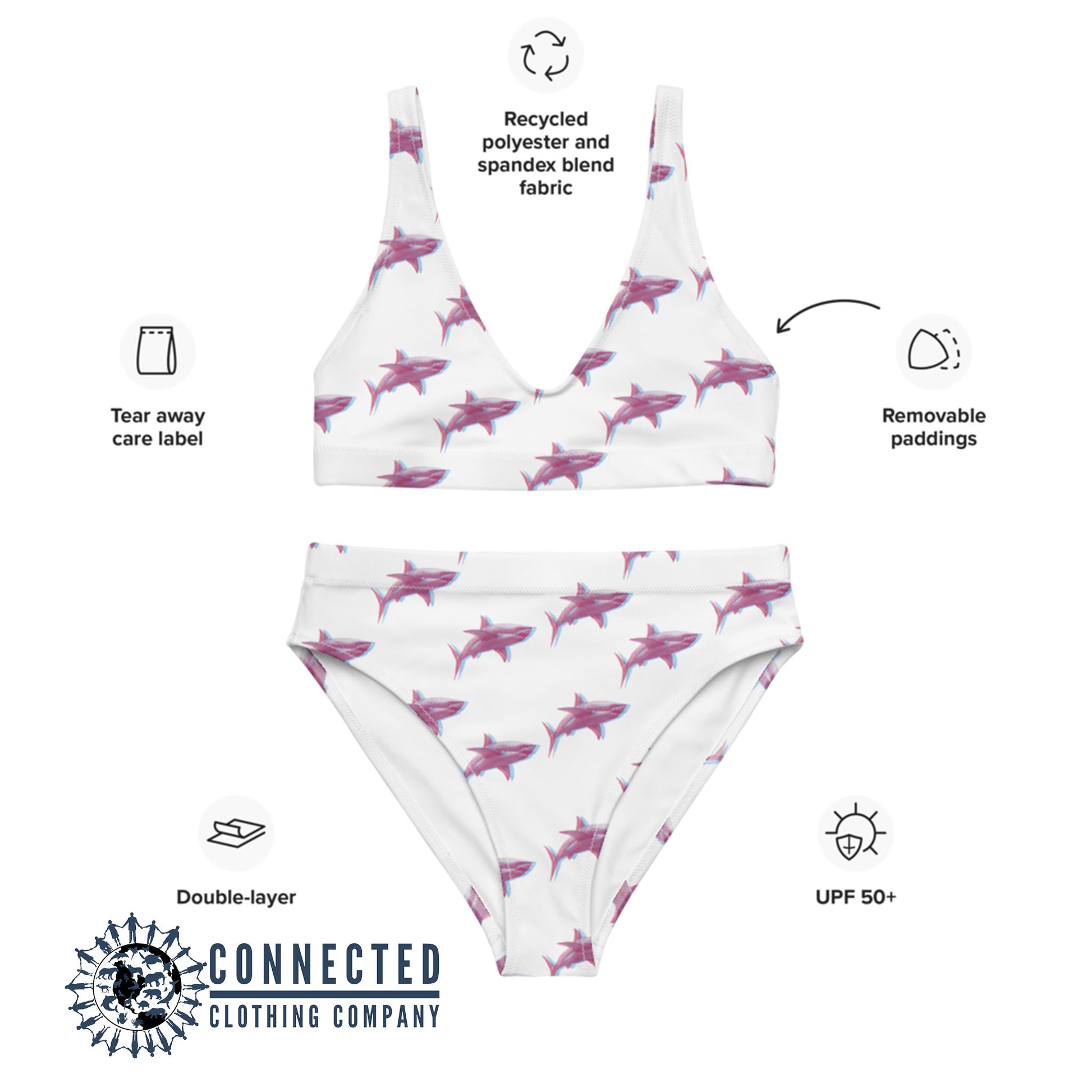 3D Shark Recycled Bikini - 2 piece high waisted bottom bikini - sweetsherriloudesigns - Ethically and Sustainably Made Apparel - 10% of profits donated to ocean conservation 