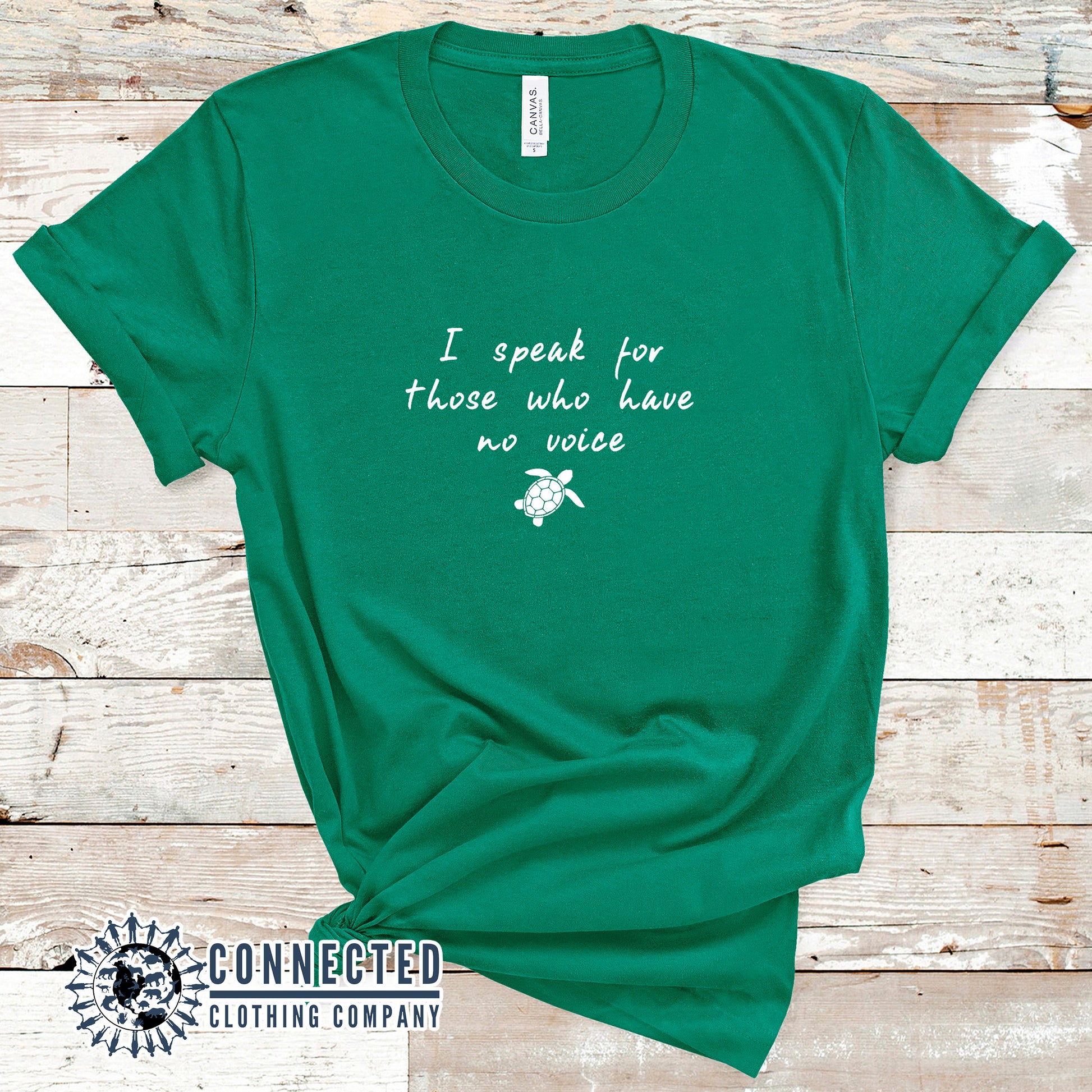 Kelly Green Be The Voice Sea Turtle Tee reads "I speak for those who have no voice." - sweetsherriloudesigns - Ethically and Sustainably Made - 10% donated to the Sea Turtle Conservancy