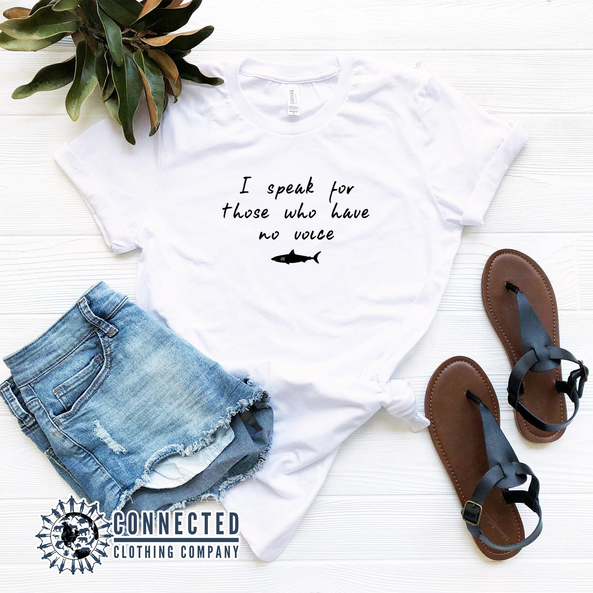 White Be The Voice Shark Unisex Short-Sleeve T-Shirt reads "I speak for those who have no voice." - sweetsherriloudesigns - Ethically and Sustainably Made - 10% donated to Oceana shark conservation