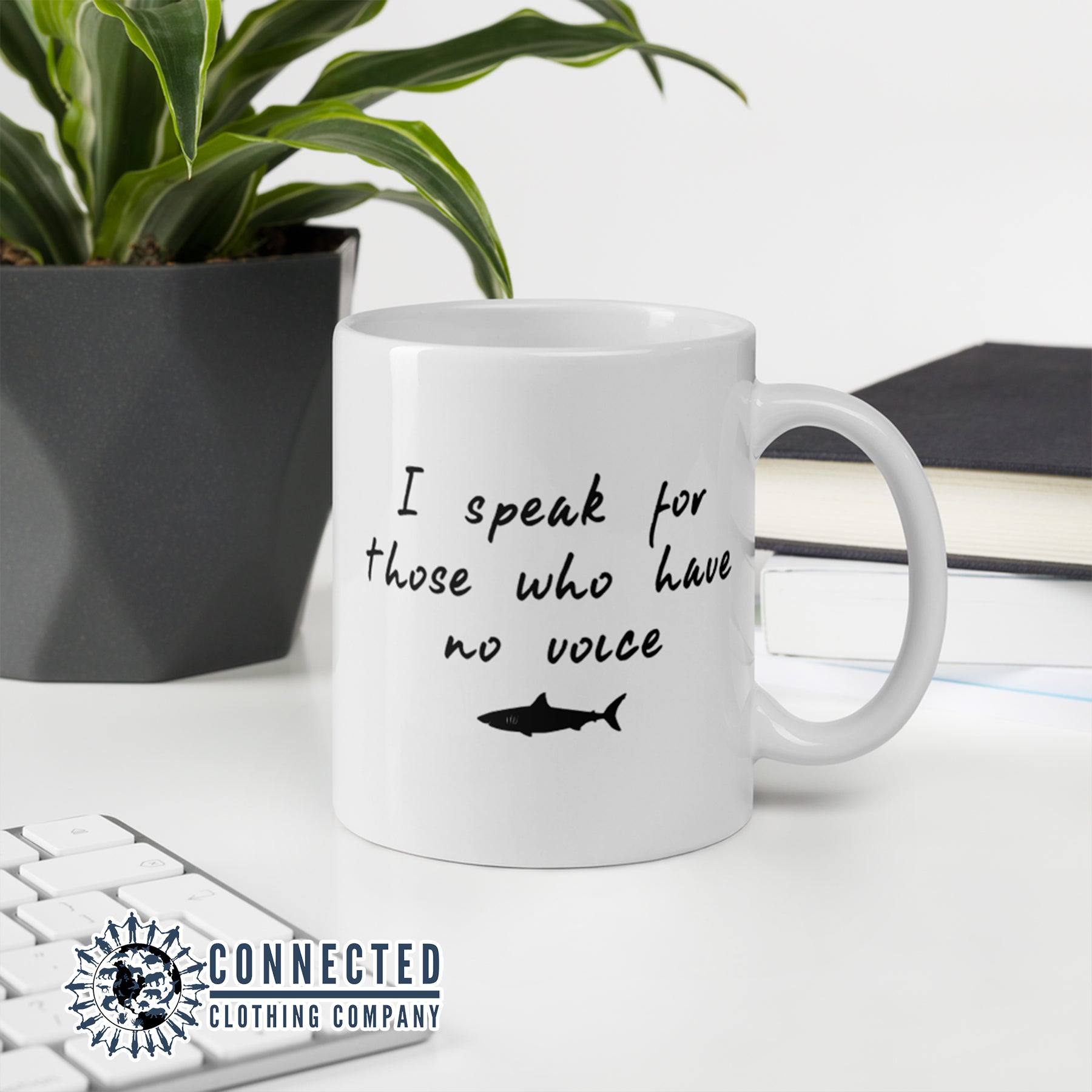 Be The Voice Shark Classic Mug reads "I speak for those who have no voice." - sweetsherriloudesigns - Ethically and Sustainably Made - 10% donated to Oceana shark conservation