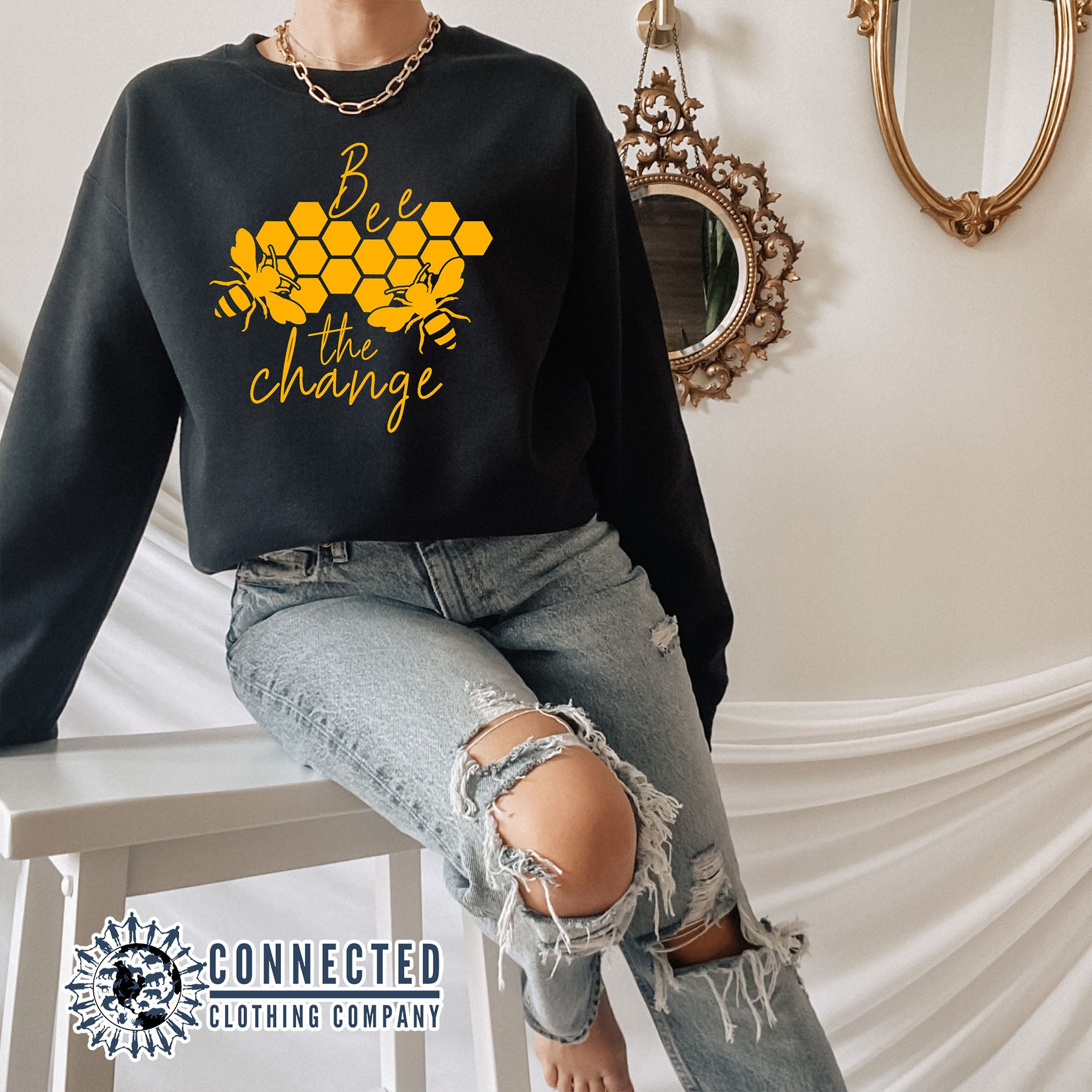 Black Bee The Change Crewneck Sweatshirt - sweetsherriloudesigns - 10% of profits donated to the Honeybee Conservancy