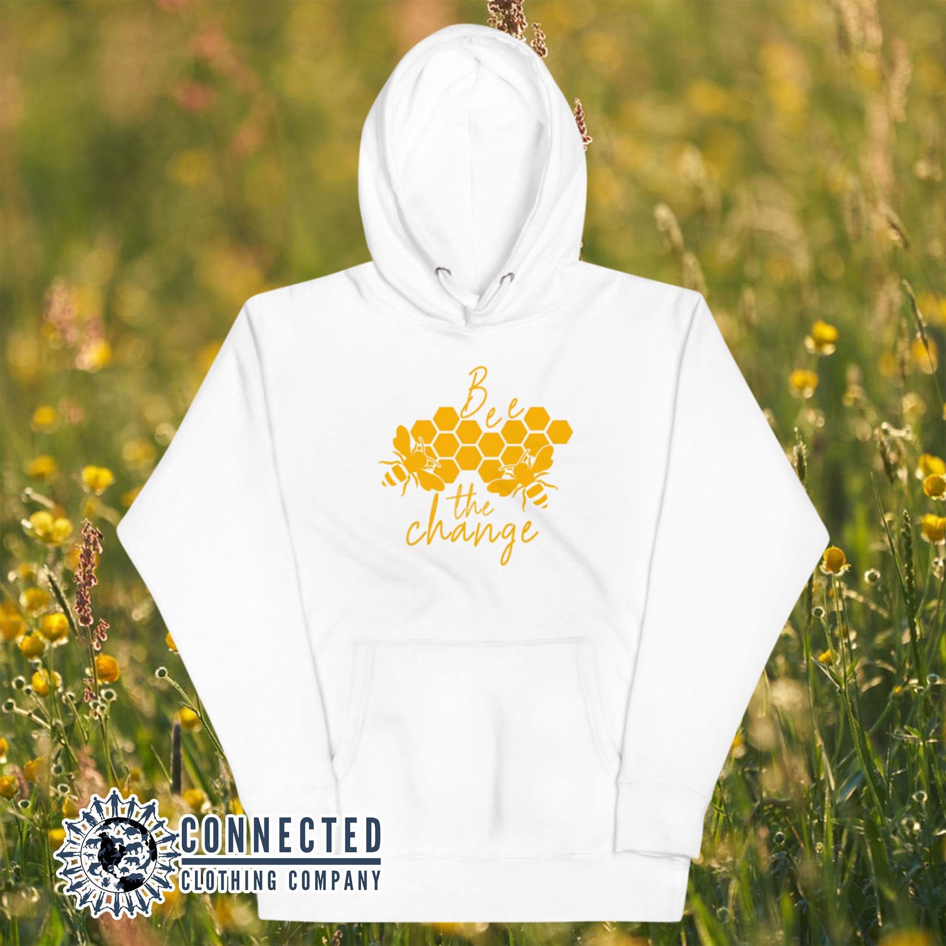 White Bee The Change Unisex Hoodie - sweetsherriloudesigns - Ethically and Sustainably Made - 10% donated to The Honeybee Conservancy