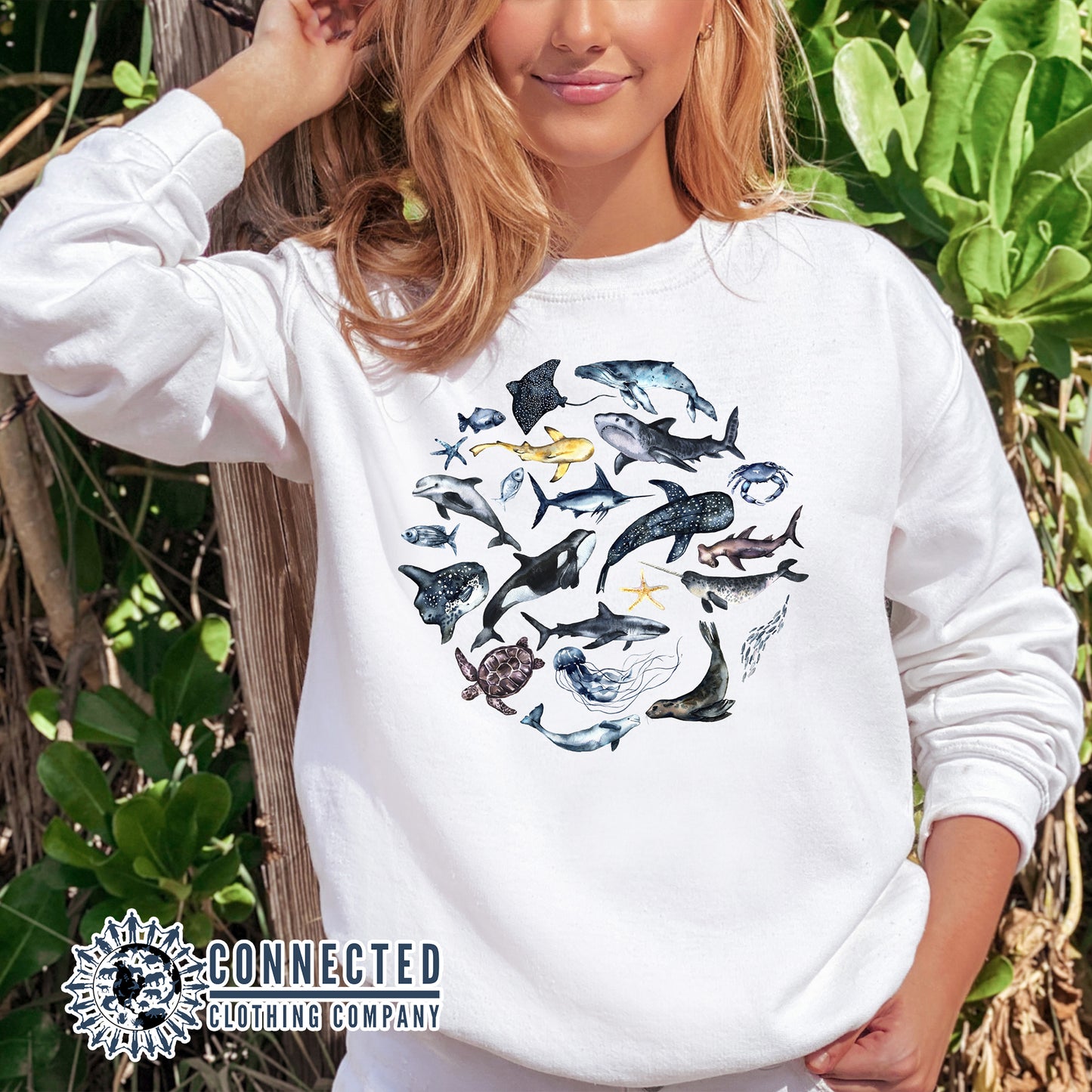 Blue Ocean Sea Creatures Sweatshirt - sweetsherriloudesigns - 10% of proceeds donated to ocean conservation