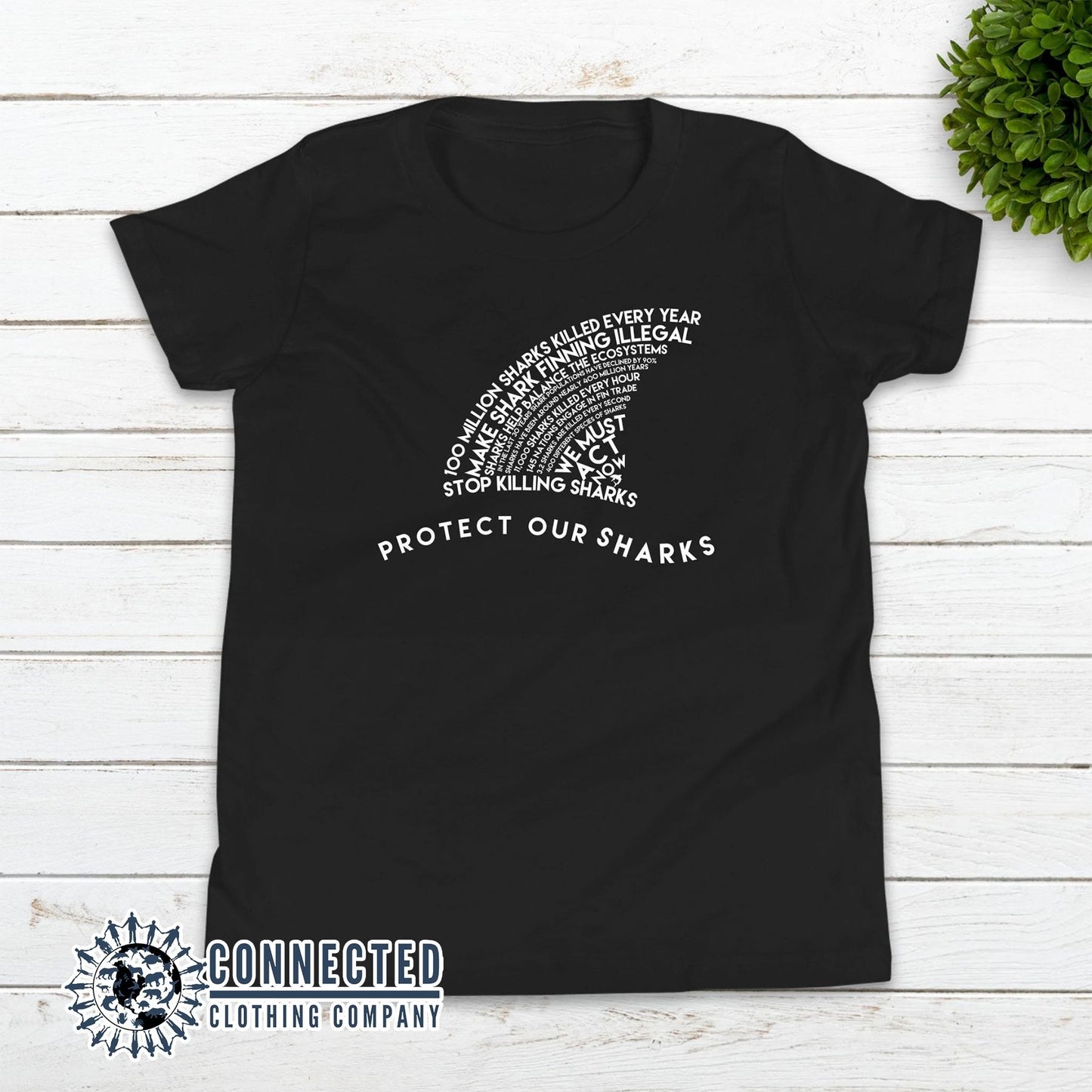 Black Protect Our Sharks Youth Short-Sleeve Tee - sweetsherriloudesigns - 10% of profits donated to Oceana shark conservation