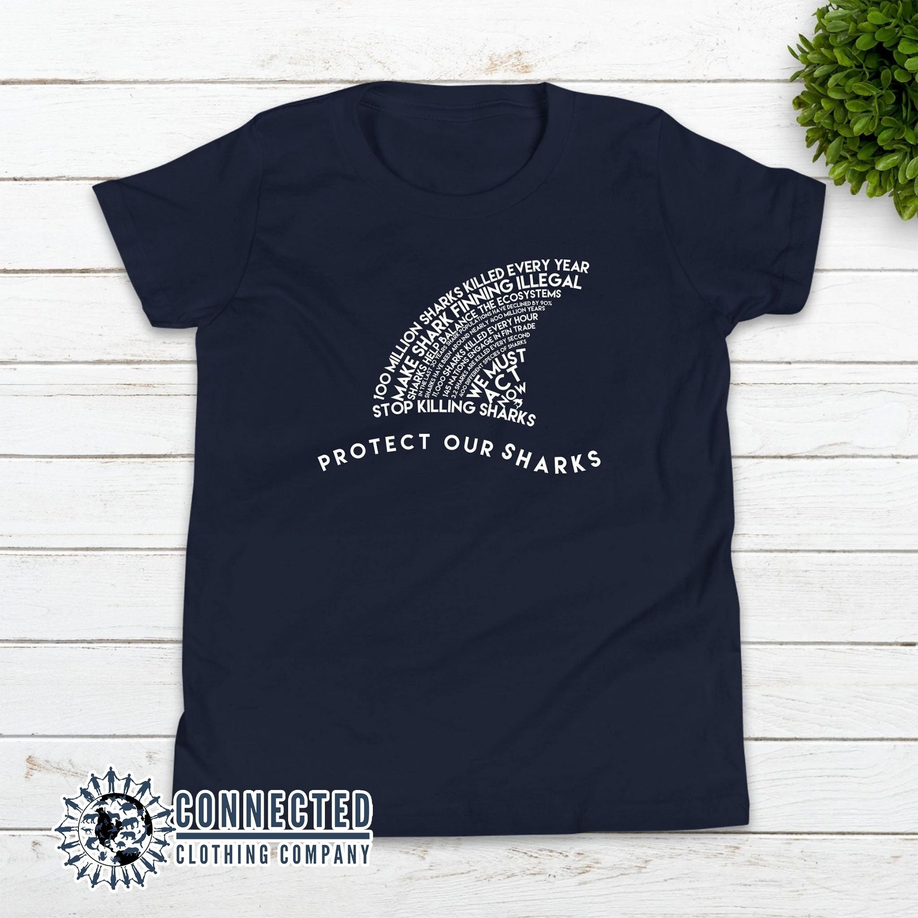 Navy Blue Protect Our Sharks Youth Short-Sleeve Tee - sweetsherriloudesigns - 10% of profits donated to Oceana shark conservation