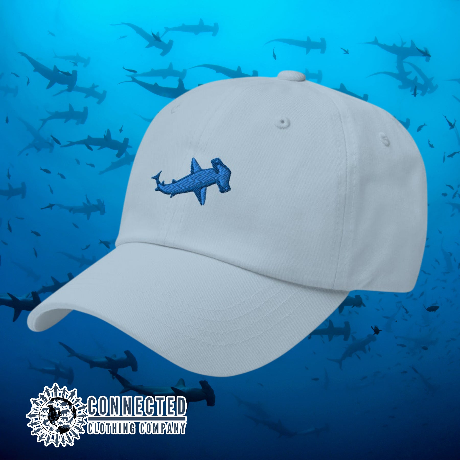 Blue Hammerhead Shark Cotton Cap - sweetsherriloudesigns - Ethical & Sustainable Clothing That Gives Back - 10% donated to Oceana shark conservation