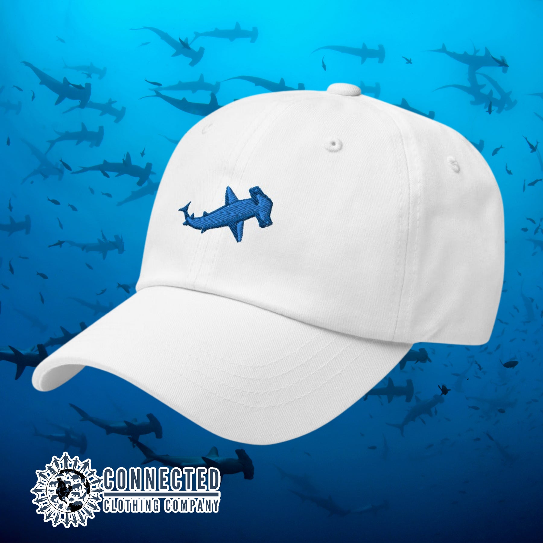 White Hammerhead Shark Cotton Cap - sweetsherriloudesigns - Ethical & Sustainable Clothing That Gives Back - 10% donated to Oceana shark conservation