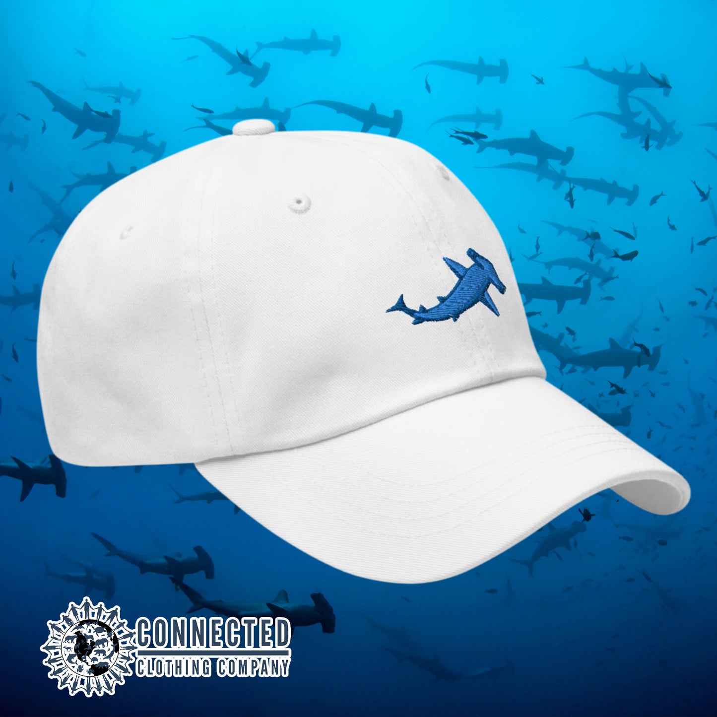White Hammerhead Shark Cotton Cap - sweetsherriloudesigns - Ethical & Sustainable Clothing That Gives Back - 10% donated to Oceana shark conservation