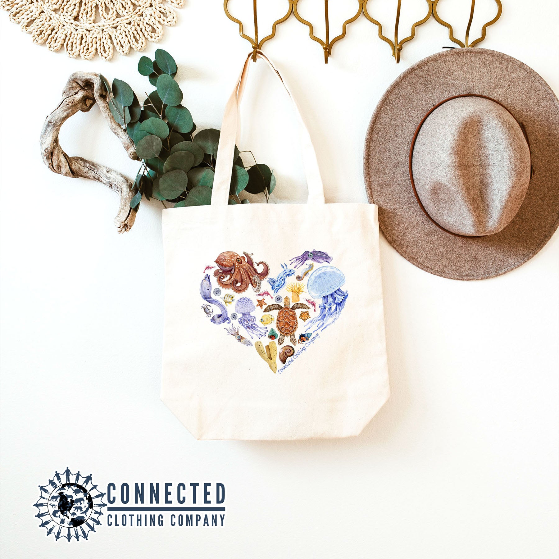 Heart Ocean Sea Creatures Tote Bag - sweetsherriloudesigns - 10% of proceeds donated to ocean conservation