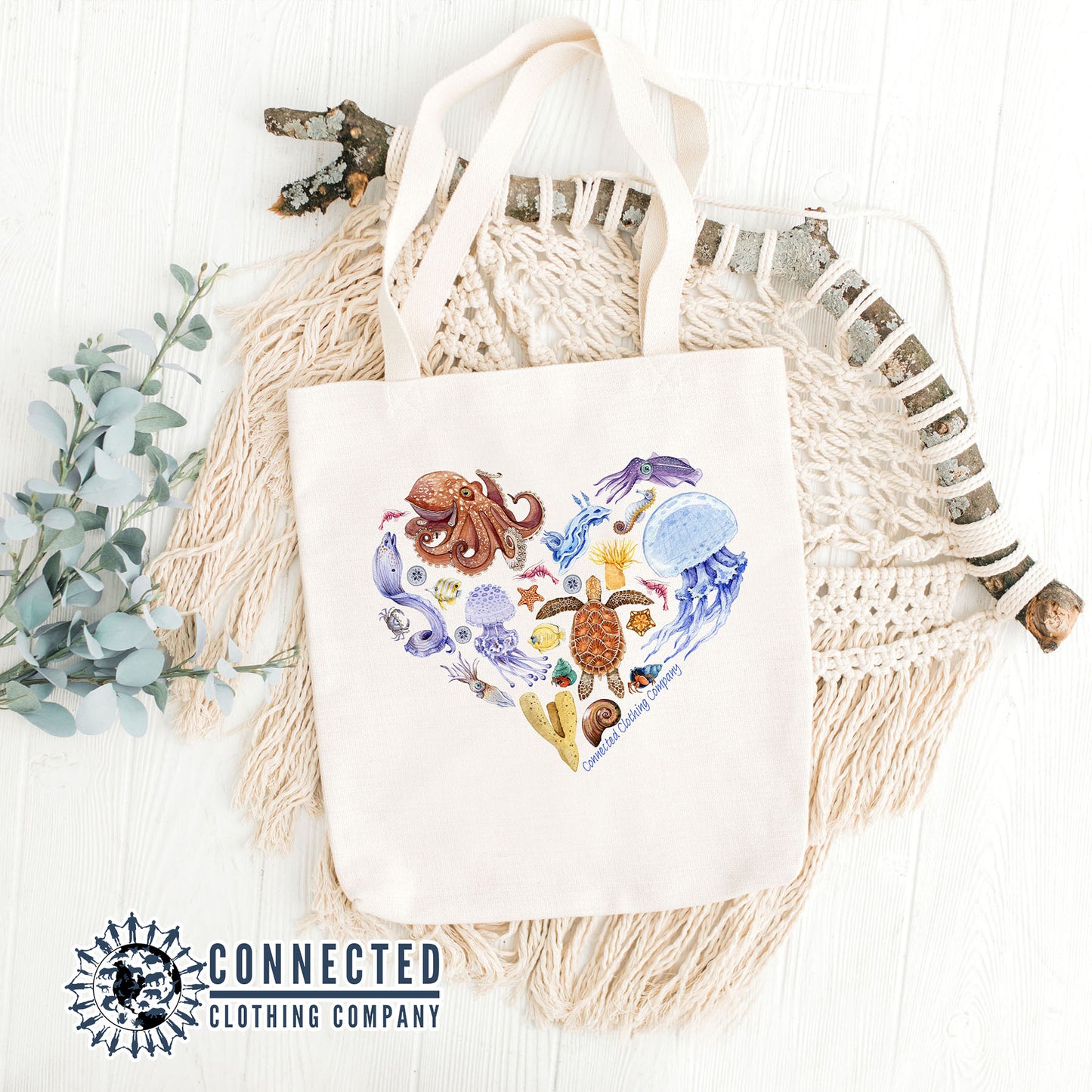 Heart Ocean Sea Creatures Tote Bag - sweetsherriloudesigns - 10% of proceeds donated to ocean conservation