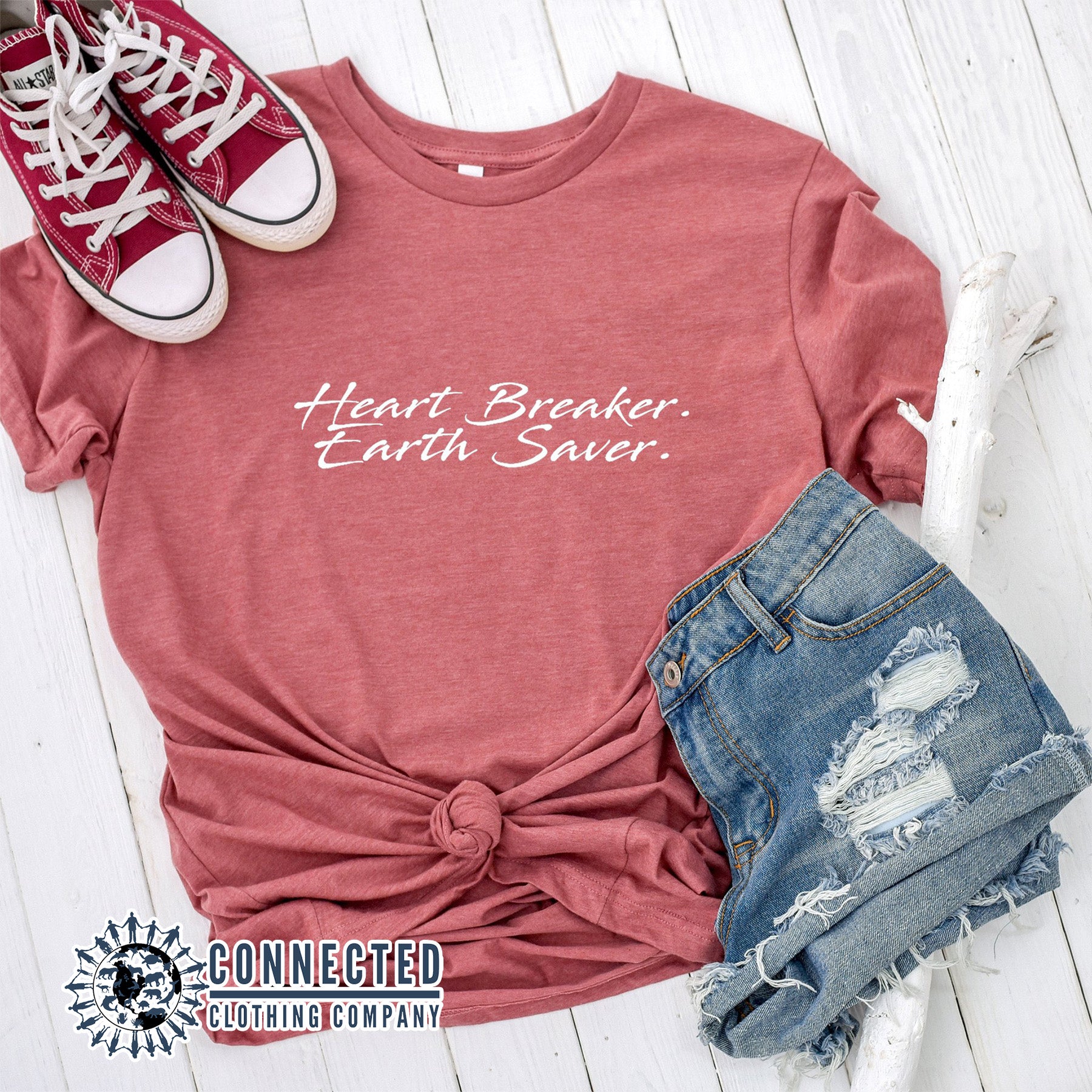 Mauve Heart Breaker. Earth Saver. Short-Sleeve Tee - sweetsherriloudesigns - Ethically and Sustainably Made - 10% of profits donated to ocean conservation