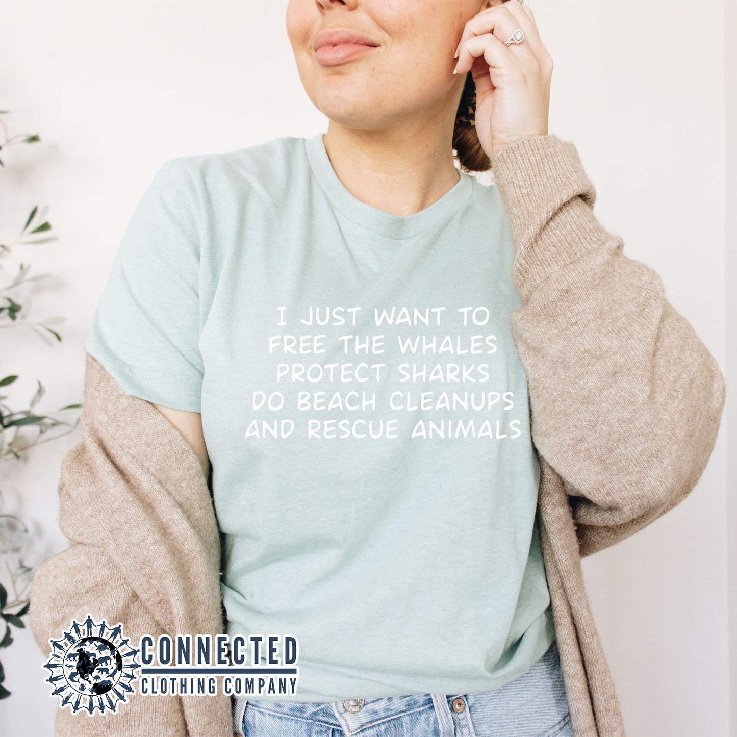 Heather Prism Dusty Blue I Just Want To Save The World Short-Sleeve Tee - nighttidemetalworks - 10% of profits donated to Mission Blue ocean conservation