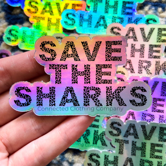 Holographic Save The Sharks Sticker - mirandotubolsillo - 10% of profits donated to Oceana shark conservation