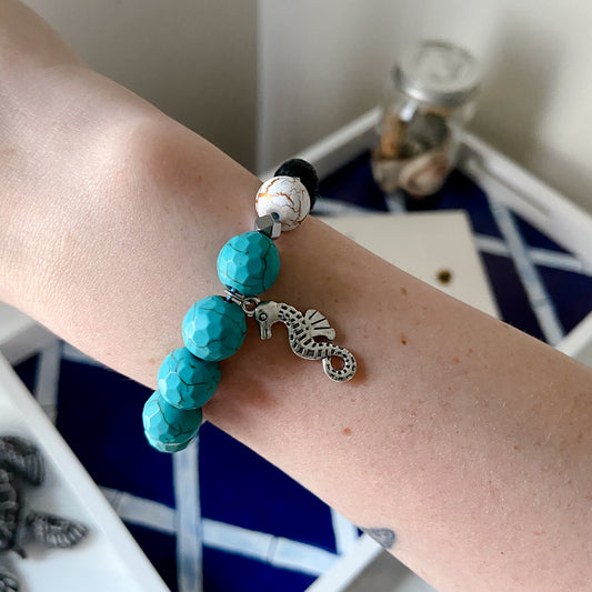 Seahorse Chunky Bracelet With Lava Beads - sweetsherriloudesigns - Ethically and Sustainably Made - 10% donated to Mission Blue ocean conservation