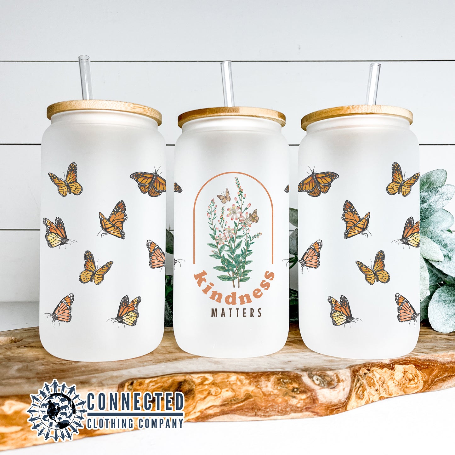 Kindness Matters Monarch Glass Can - sweetsherriloudesigns - 10% of proceeds donated to save the monarch butterflies