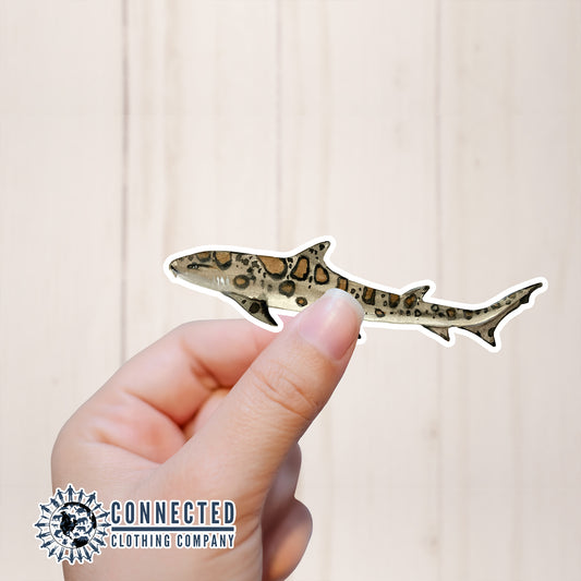 Hand Holding Leopard Shark Watercolor Sticker - getpinkfit - Ethical and Sustainable Apparel - portion of profits donated to shark conservation