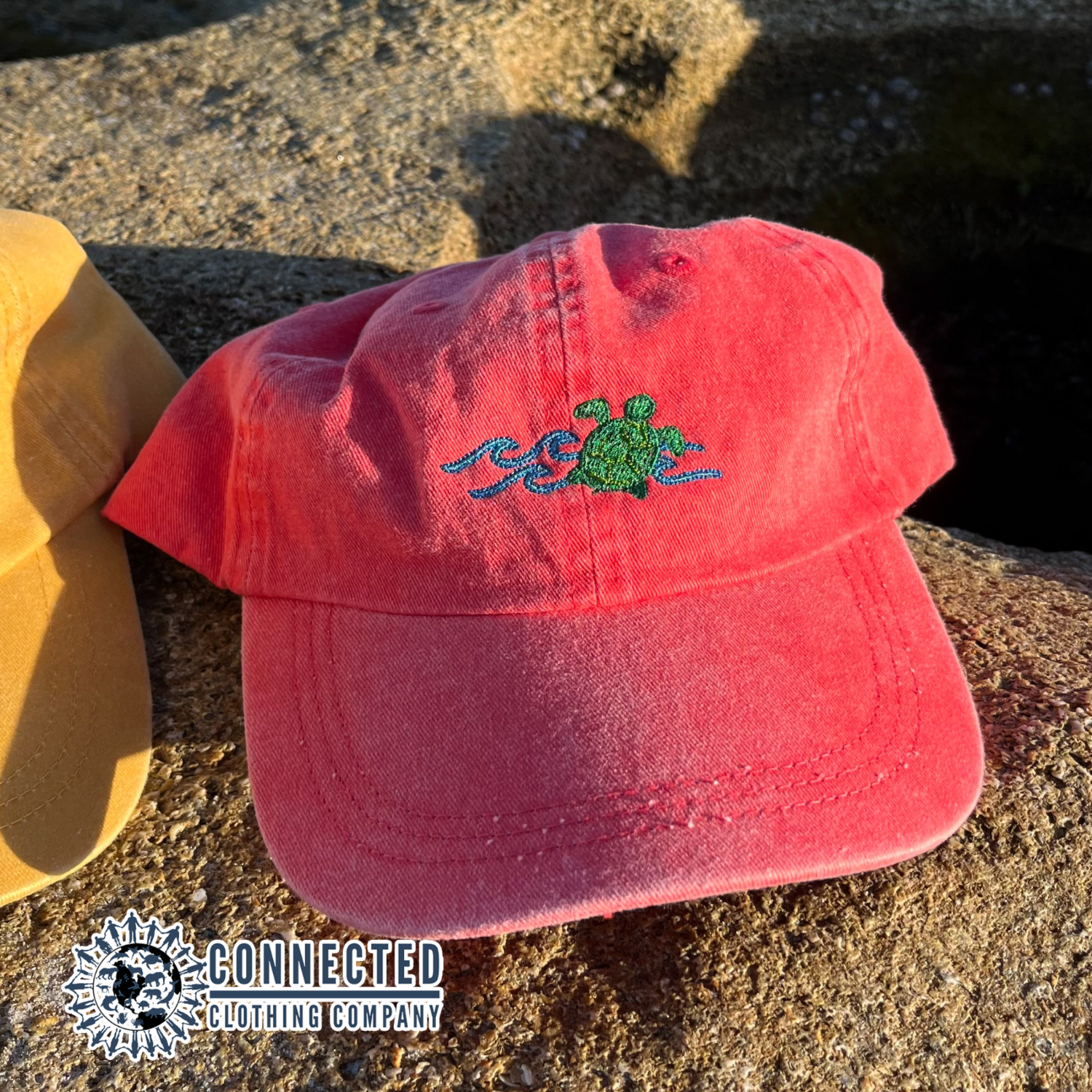 Sea Turtle Embroidered Hat In Coral - sweetsherriloudesigns - 10% of proceeds donated to sea turtle conservation