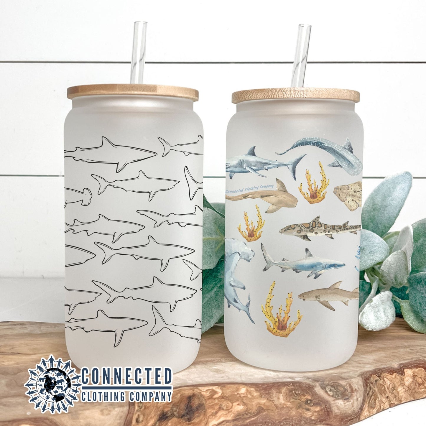 2-Pack Shark Glass Cans - sweetsherriloudesigns - 10% of proceeds donated to ocean conservation