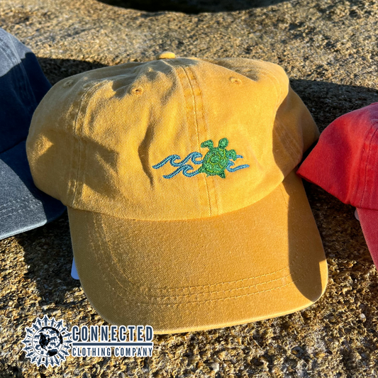 Sea Turtle Embroidered Hat In Mango - getpinkfit - 10% of proceeds donated to sea turtle conservation