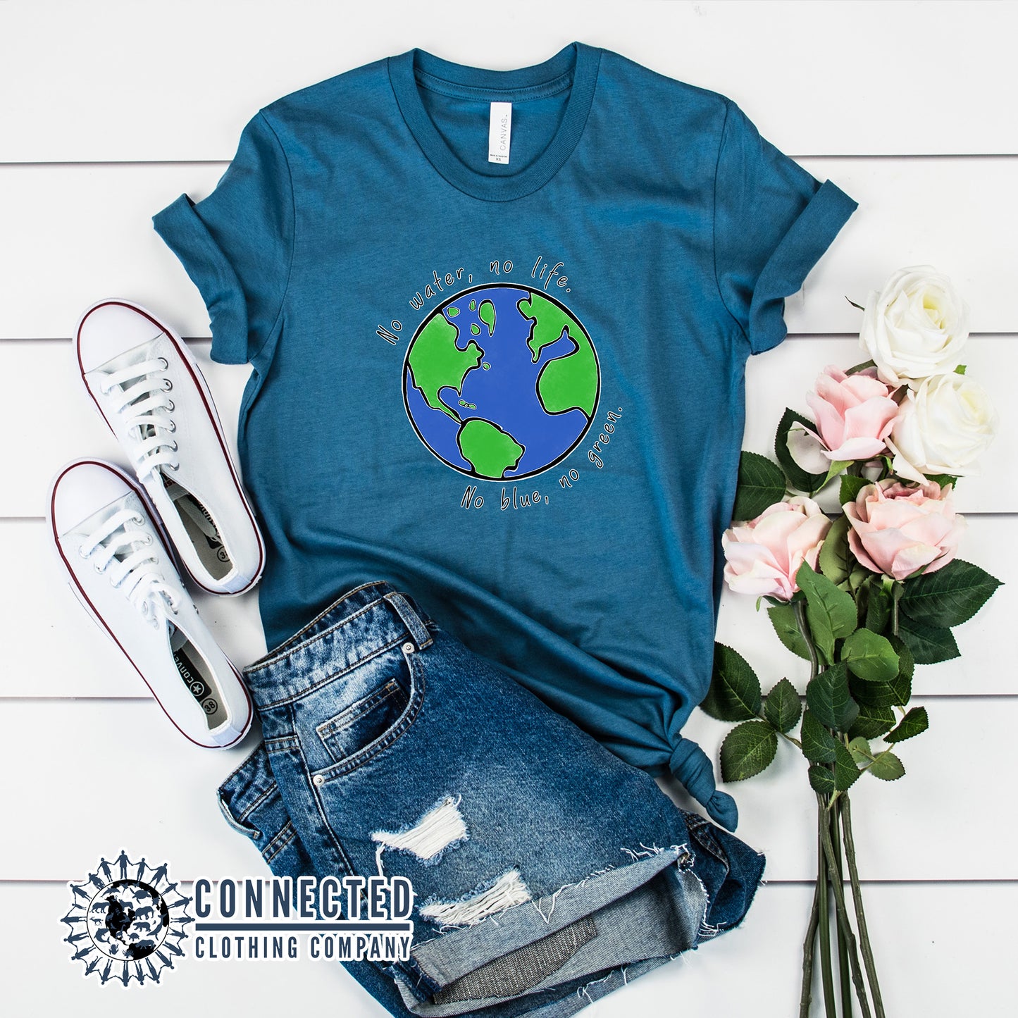 Steel Blue No Blue No Green Short-Sleeve Tee - sweetsherriloudesigns - Ethically and sustainably made -  10% of profits donated to ocean conservation