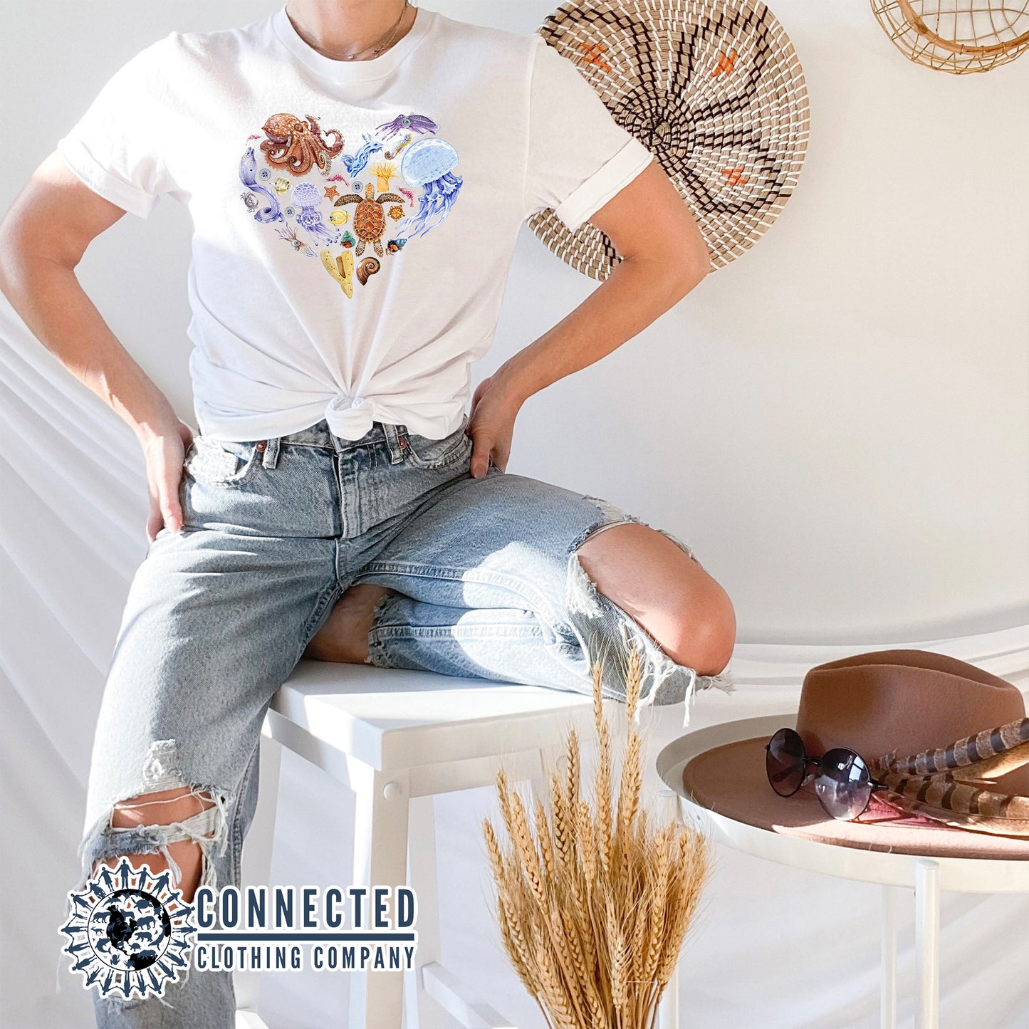Ocean Sea Creatures Heart Short-Sleeve Tee - sweetsherriloudesigns - Ethical and Sustainable Clothing That Gives Back - 10% donated to Mission Blue ocean conservation