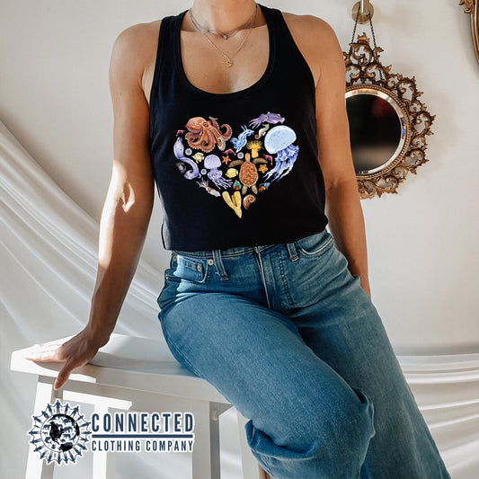 Ocean Sea Creatures Heart Women's Tank - getpinkfit - Ethical and Sustainable Clothing That Gives Back - 10% donated to Mission Blue ocean conservation