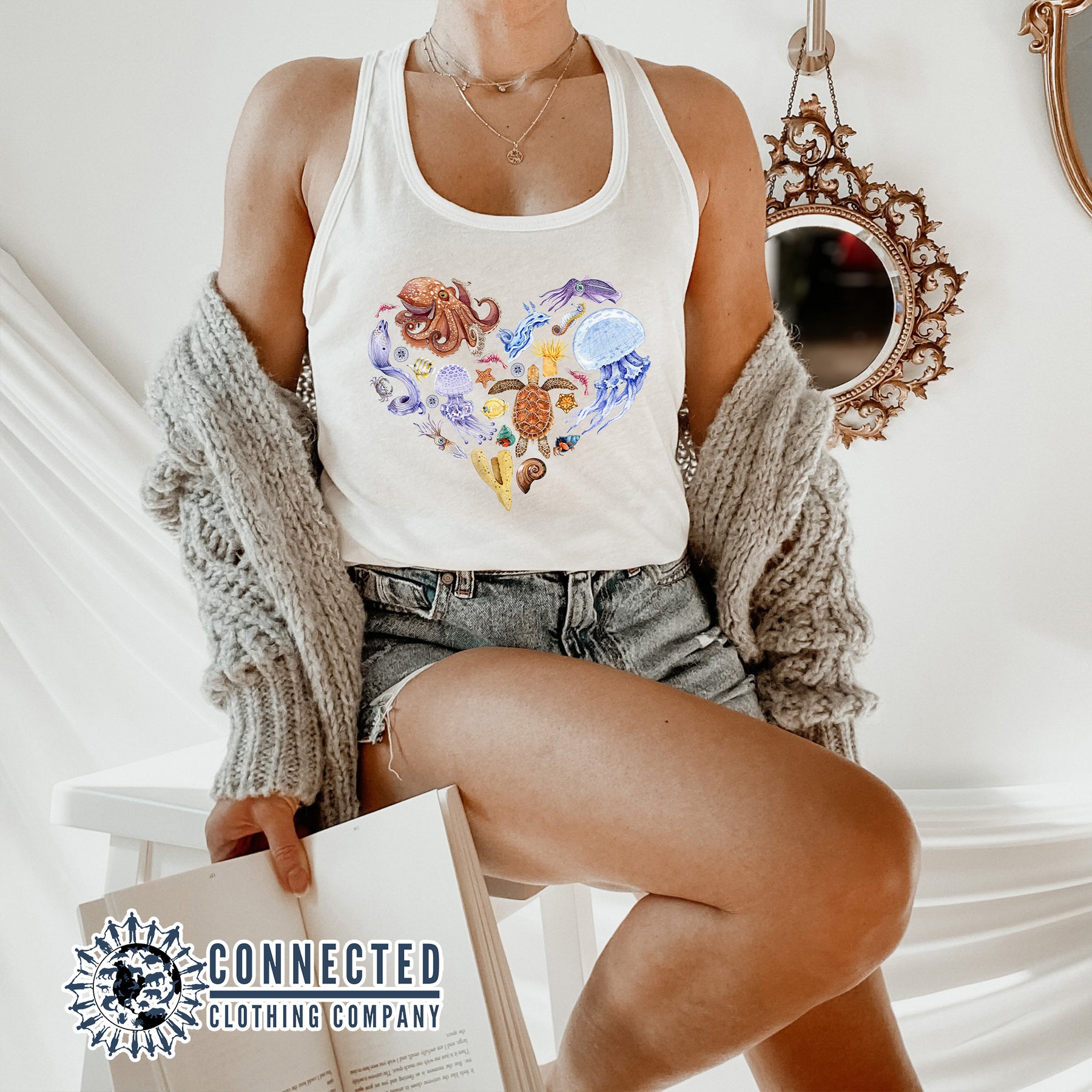 Ocean Sea Creatures Heart Women's Tank - sweetsherriloudesigns - Ethical and Sustainable Clothing That Gives Back - 10% donated to Mission Blue ocean conservation