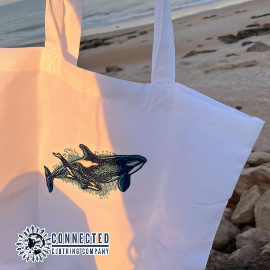 Orca Whale Embroidered Tote Bag - sweetsherriloudesigns - 10% of proceeds donated to ocean conservation