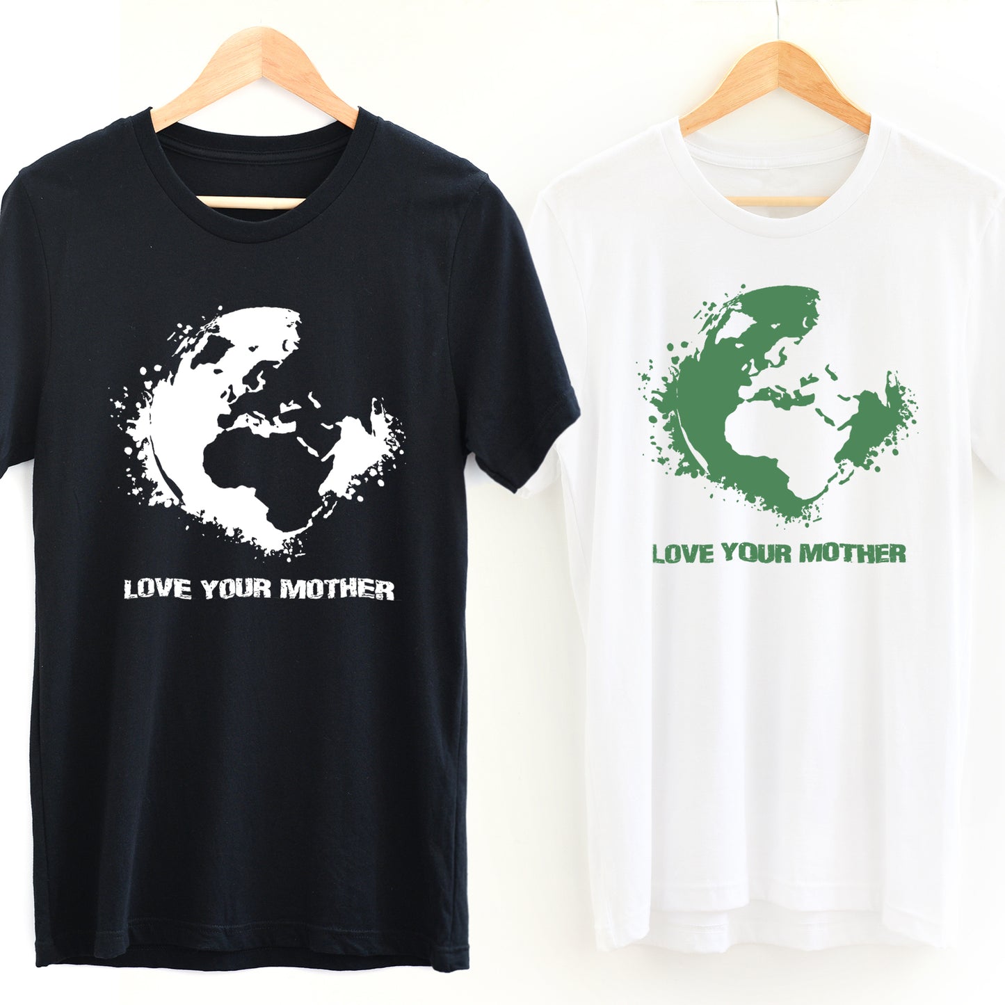 Black *Organic* Love Your Mother Earth Short-Sleeve Tee with white design and White *Organic* Love Your Mother Earth Short-Sleeve Tee with green design - sweetsherriloudesigns - 10% of profits donated to the Environmental Defense Fund
