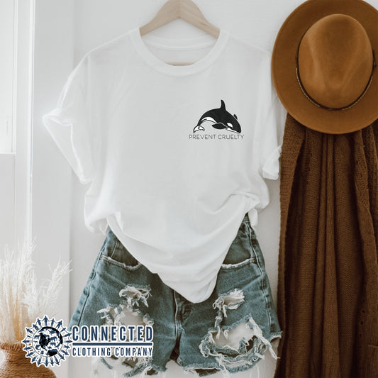 White Prevent Cruelty Orca Short-Sleeve Tee - sweetsherriloudesigns - Ethically and Sustainably Made - 10% donated to Humane Society International animal cruelty prevention