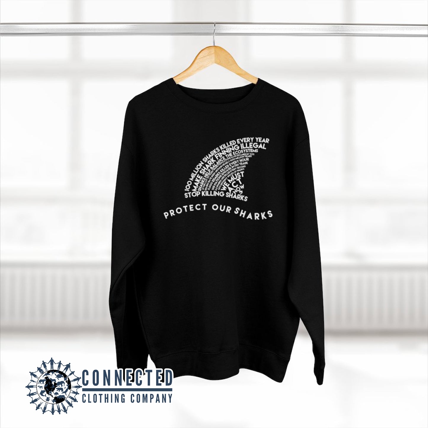 Black Protect Our Sharks Unisex Crewneck Sweatshirt - sweetsherriloudesigns - Ethically and Sustainably Made - 10% of profits donated to shark conservation and ocean conservation