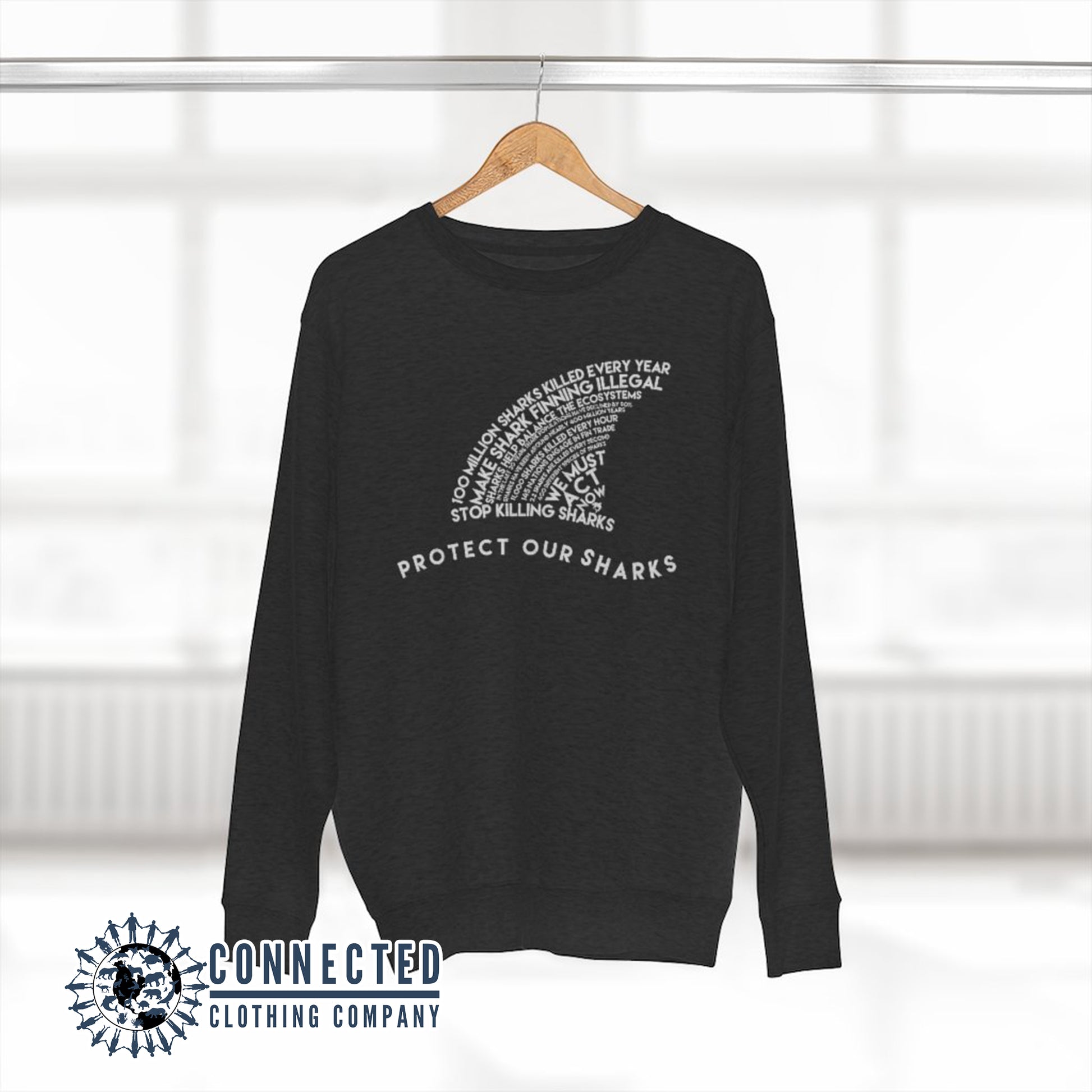 Charcoal Heather Protect Our Sharks Unisex Crewneck Sweatshirt - sweetsherriloudesigns - Ethically and Sustainably Made - 10% of profits donated to shark conservation and ocean conservation