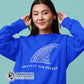 Model Wearing Royal Blue Protect Our Sharks Unisex Crewneck Sweatshirt - sweetsherriloudesigns - Ethically and Sustainably Made - 10% of profits donated to shark conservation and ocean conservation